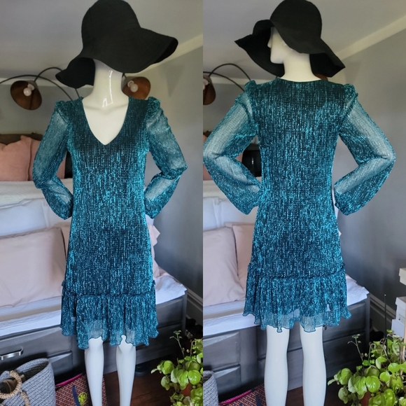 Elegant Teal Dress with Ruffle Hem - Picture 1 of 10
